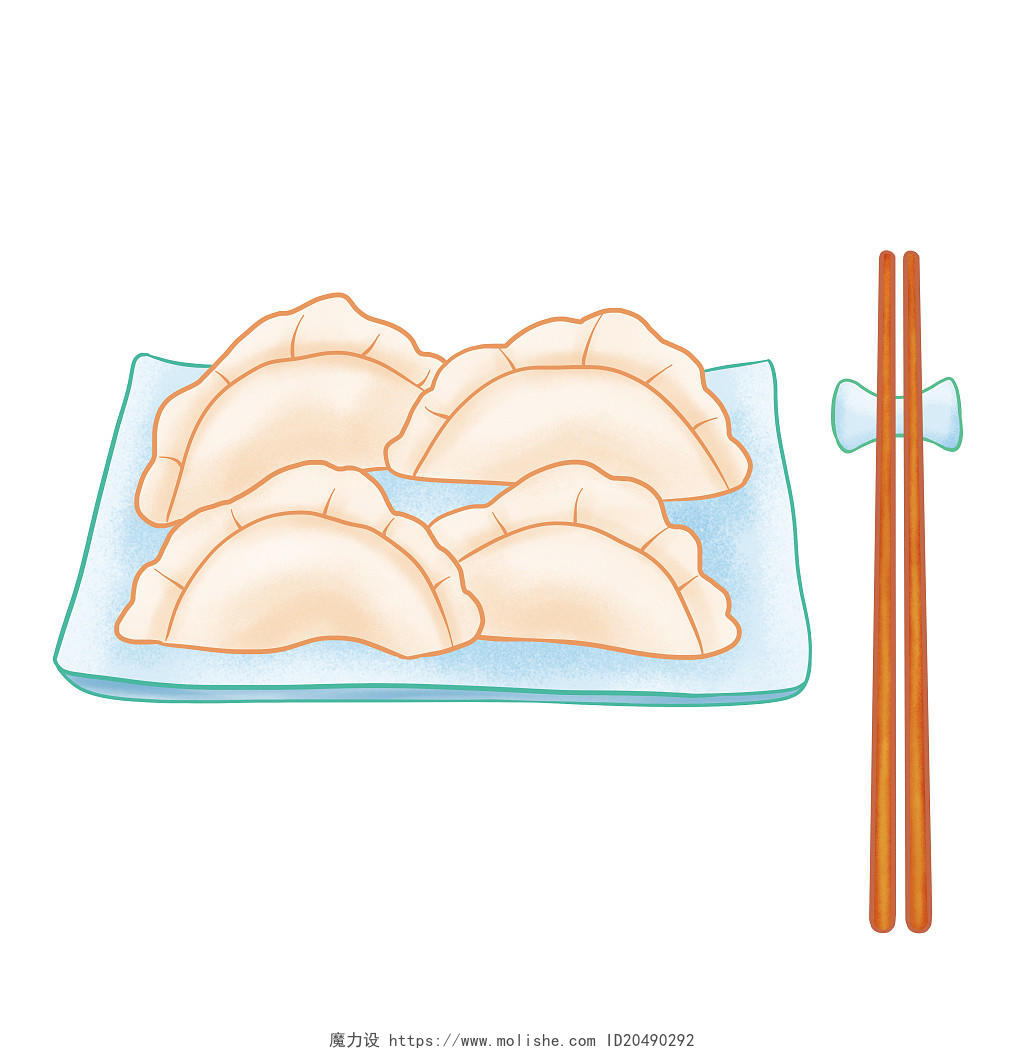 手绘卡通国潮饺子冬至饺子美食食物元素PNG素材